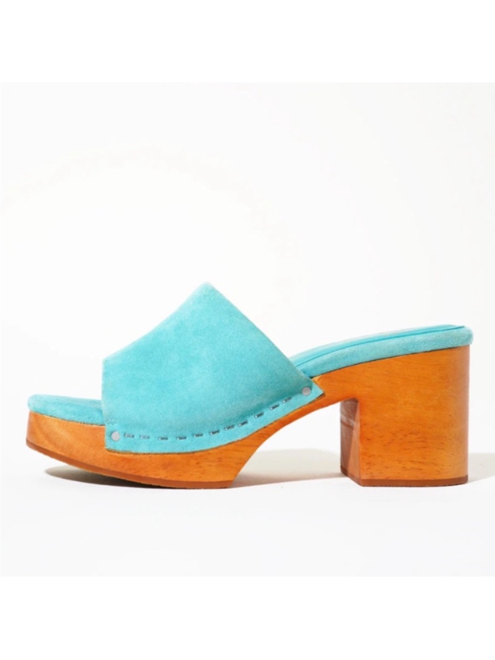 Charlotte Stone Kayla Aqua Suede Open Toe Clog Sandals Size 6